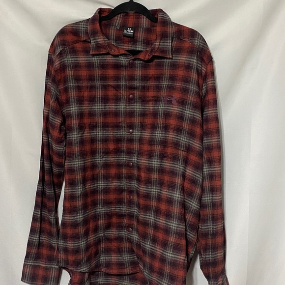 UNDERARMOUR MENS SIZE XL RUST BLACK FLANNEL SHIRT SNAP BUTTONS  GOOD CONDITION - Picture 6 of 11